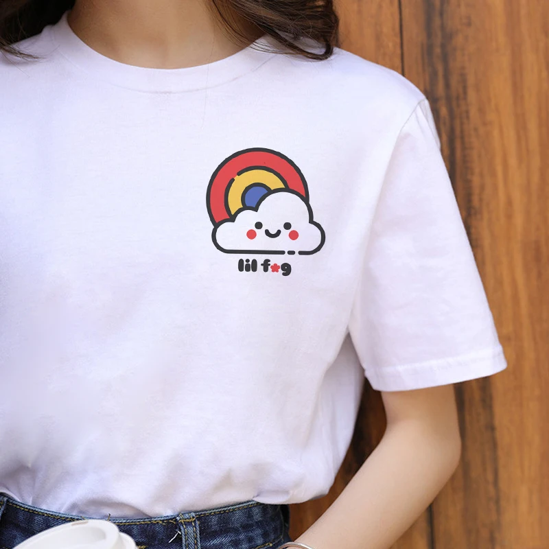 Юбки пачки радужной расцветки в стиле Harajuku Kawaii забавная футболка для женщин Ullzang