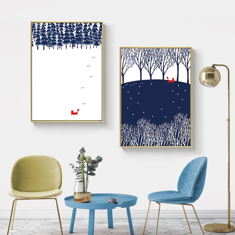 

Red Fox Woodland Nursery Animal Wall Print Art Canvas Paintings Nordic Poster Pictures Gift for Kids Bedroom Kindergarten Decor