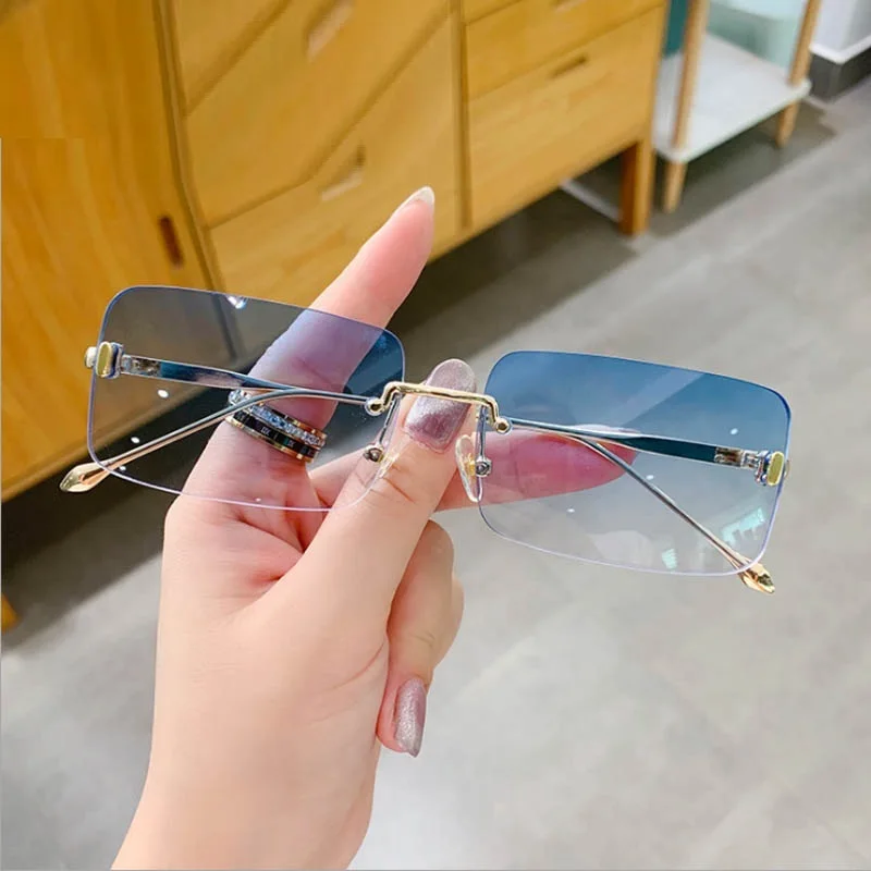 

Высококачественные Женские квадратные солнцезащитные очки без оправы для мужчин градиентные синие очки для женщин солнцезащитные очки дл...