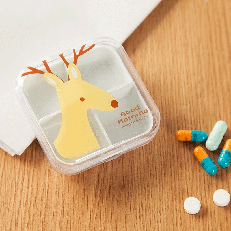 

4 слота прозрачный милый мультяшный мини контейнер для хранения лекарств коробка для таблеток портативный пустой пластиковый контейнер Че...