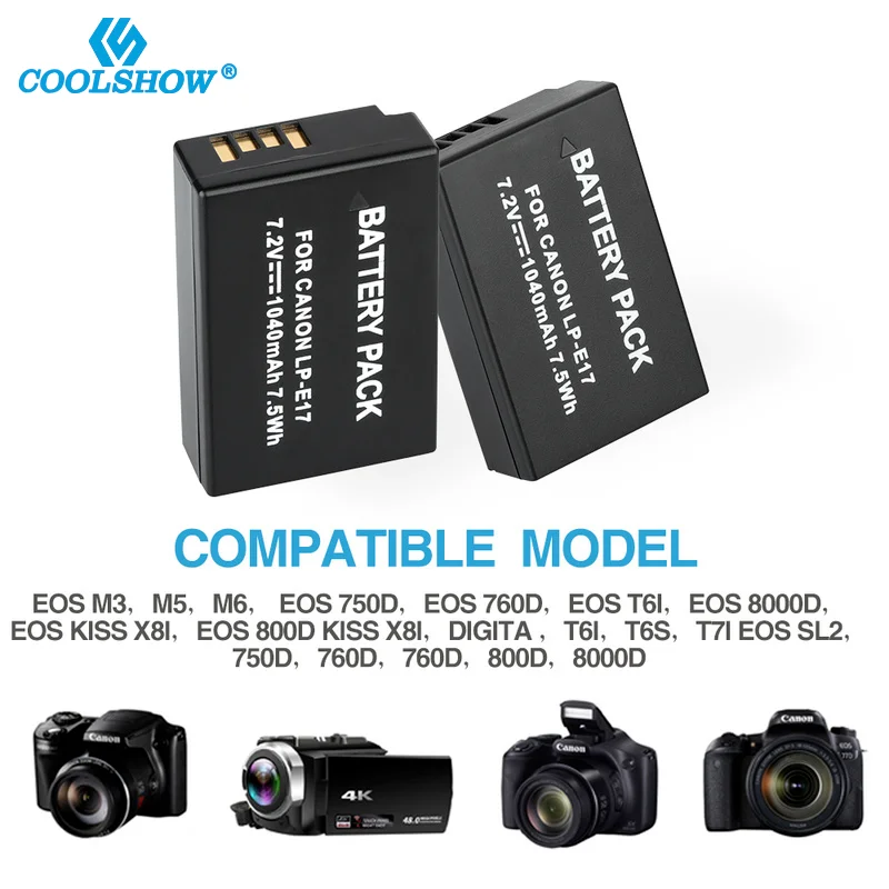 Аккумулятор LP E17 LPE17 LP-E17 для камеры Canon EOS 200D M3 M6 750D 760D T6i T6s 800D 8000D Kiss X8i 1040 мАч