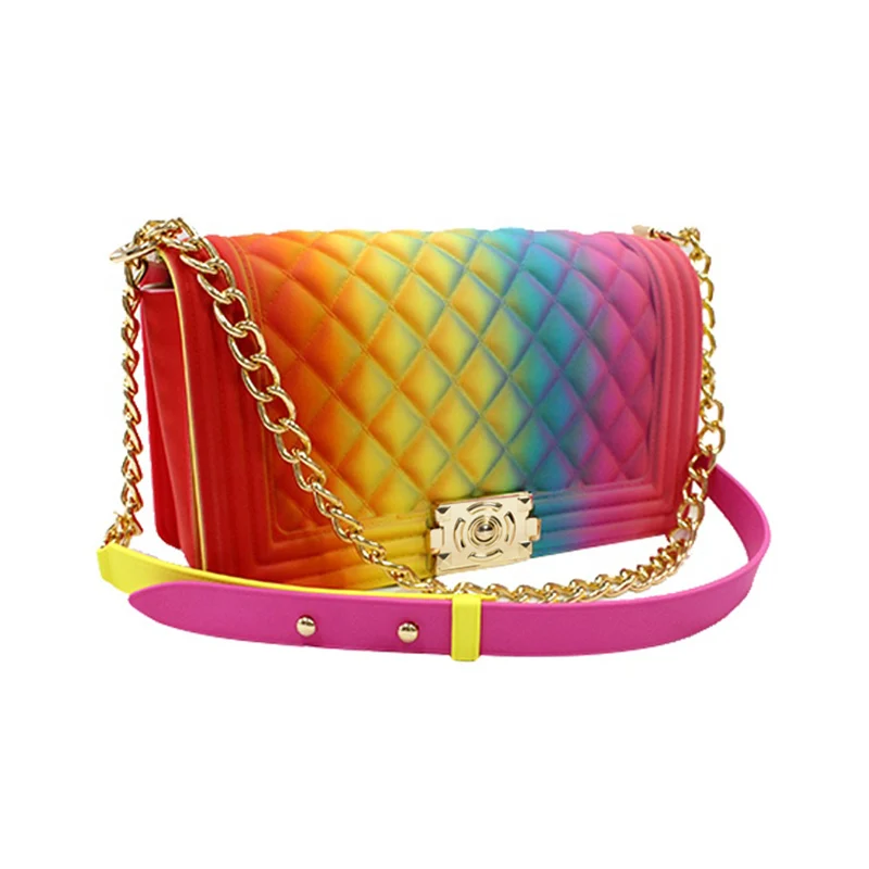 

GW jelly purses hot sell beach fashion rainbow shoulder candy handbags colorful Jelly PVC shoulder bag jelly bags