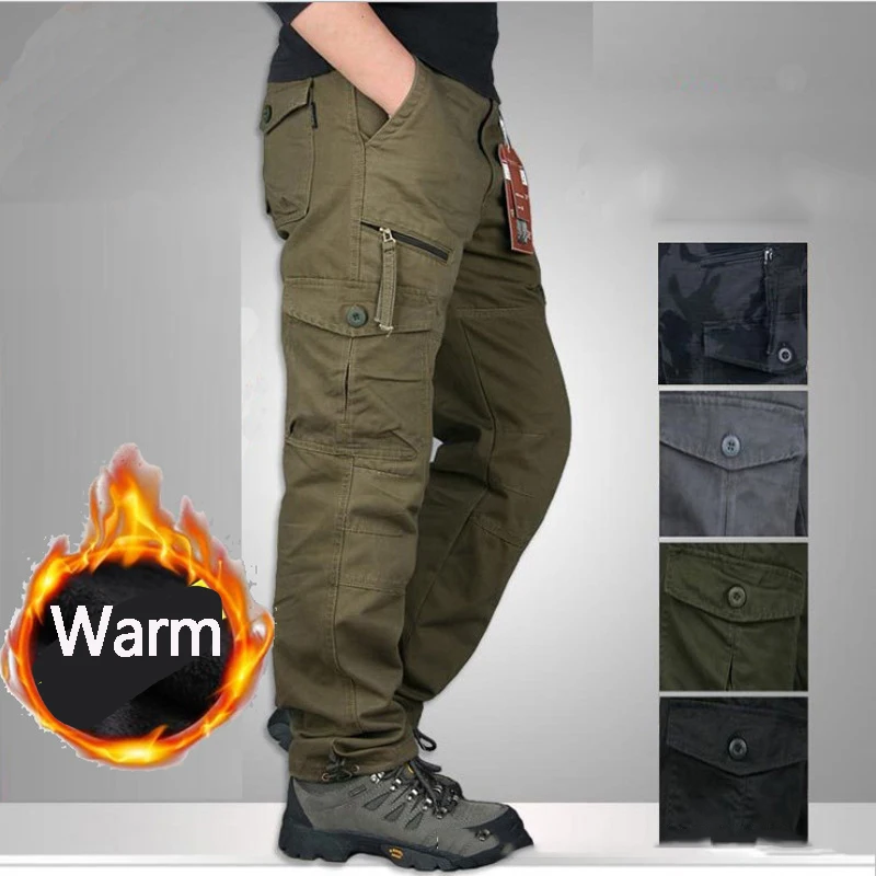 

Зимние мужские флисовые Теплые повседневные брюки уличные теплые утепленные Походные штаны карго хлопковые брюки с несколькими карманами ...