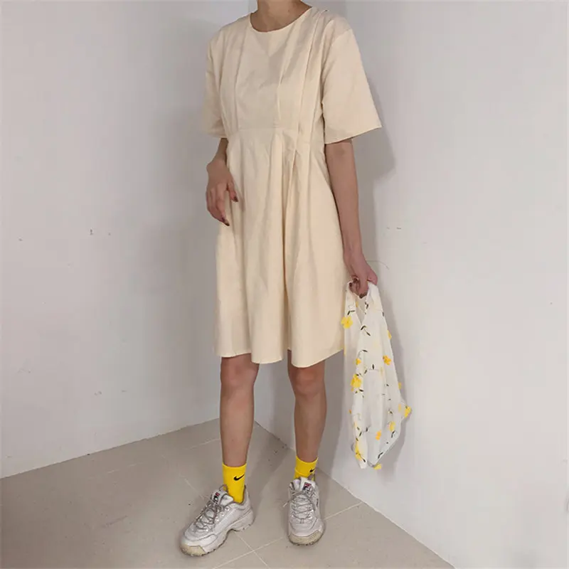 

HziriP All Match Summer Short Sleeves Brief Girls 2021 Solid Loose Streetwear High Quality Stylish Casual Femme Dresses Vestidos