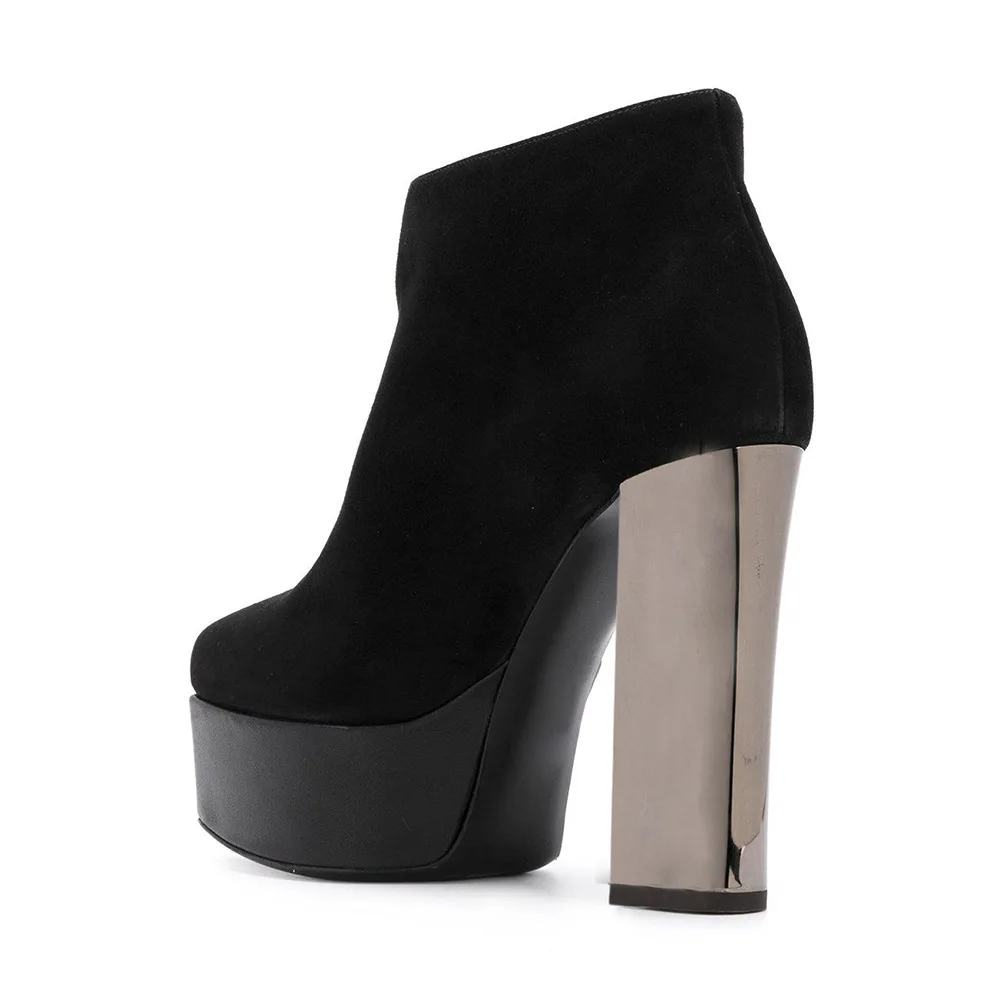 

Women's Black Suede round head super high heel waterproof platform ankle boots spring and autumn shoes