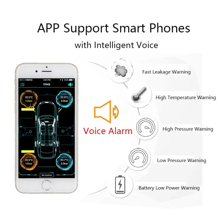 Система мониторинга давления шин Smart Car TPMS Bluetooth 4 0 Power с ЖК-дисплеем и телефоном VC601