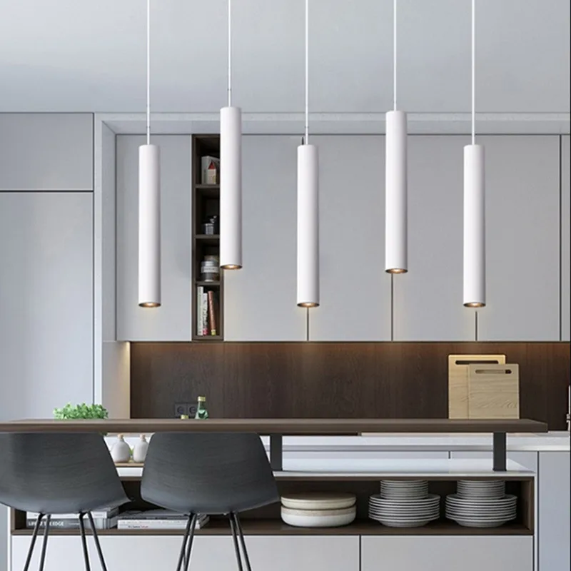 

Cylinder LED Pendant Lights Dimmable Long Tube Lamps 5W 7W 12W Kitchen Island Dining Room Shop Bar Hanging Lamp Background Light