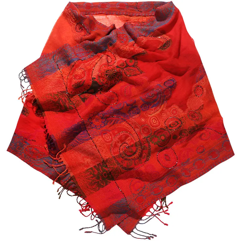 

Female Scarf Shawl Wool Blend Pashmina Autumn Spring Cape Handmade Beads Echarpes Soft Tassels Cachecol Feminino Mantilla