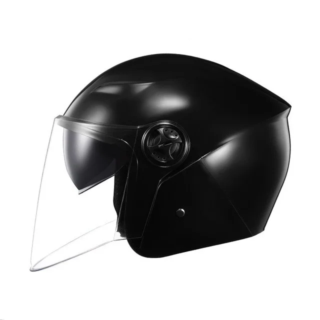 

Мотоциклетный шлем с открытым полулицевым верхом, мотоциклетный шлем с двойным козырьком и линзой, черный, для езды на велосипеде, для взрос...