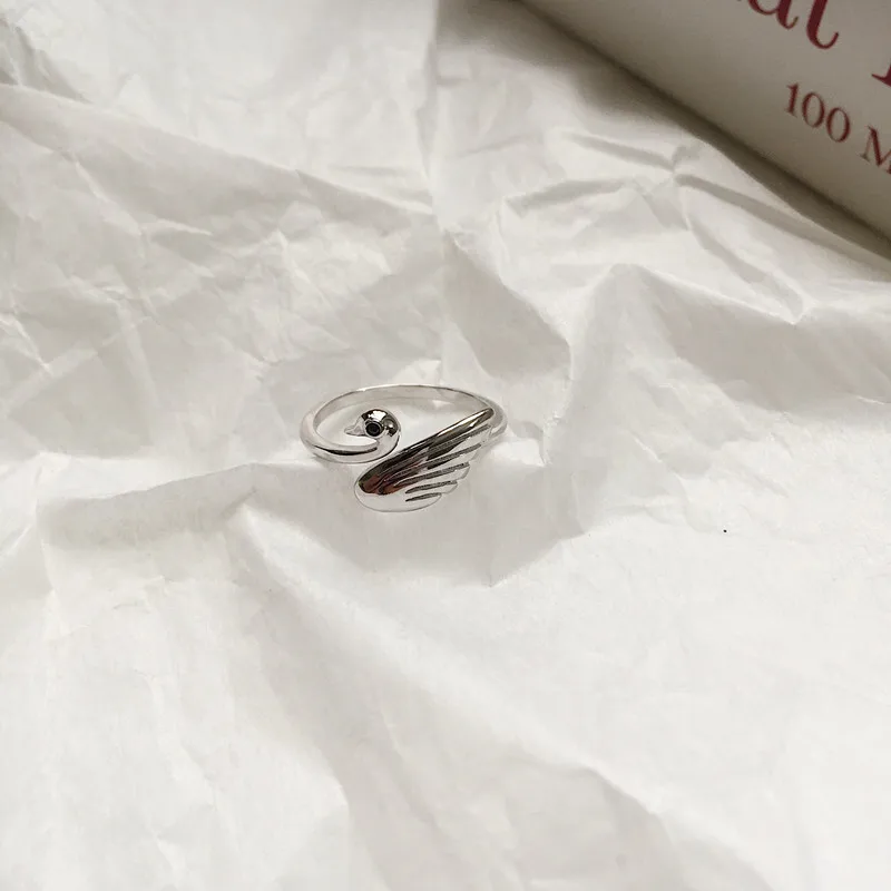 Leouerry 925 Sterling Silver Pretty Small Swan Opening Rings for Women Personality Resizable Wild Jewelry Gifts | Украшения и
