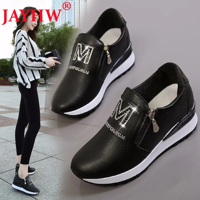 

JAYHW Women's Platform Wedges Sneakers Spring High Quality Rhinestone Mesh Breathable Increased Woman Zipper Casual Shoes
