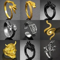 domineering punk trendy party dragon snake lion ring for men women opening rings adjustable size unisex jewelry gift wholesale