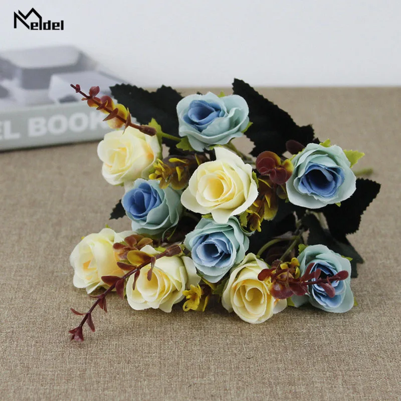 light blue Цветок мелдель Тюльпан Свадебный букет невесты Искусственные тюльпаны цветы Белый Желтый Сделай Сам Домашняя вечерин - Цвет: light blue