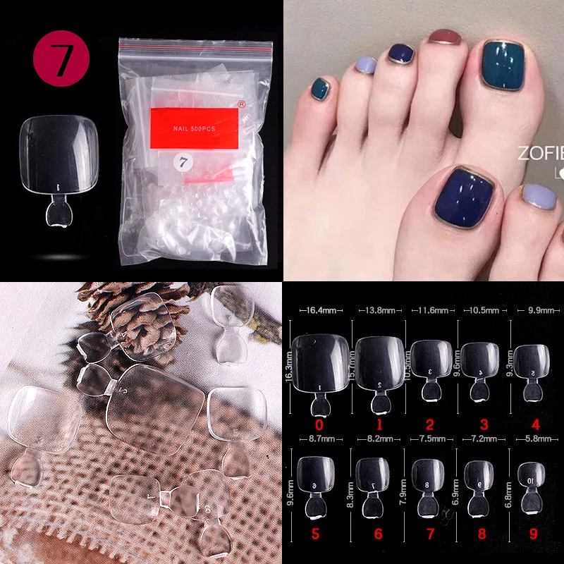 

500Pcs Fake Toenail Tips Set Full Cover False Toe Nail Tips for DIY Nail Art & Manicure Salons 10 Sizes Press On Toe Nails