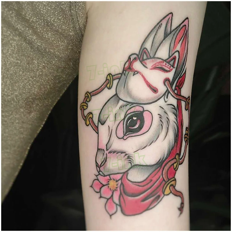 Модные Временные татуировки голая кошка розового цвета с изображением кролика