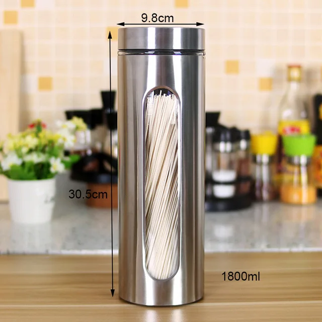1800ml Кухонная банка для пищевых продуктов, герметичные банки, бытовые стеклянные банки, покрытые прозрачной баночкой для чая, разное зерно для хранения, банки из нержавеющей стали - Цвет: 1800ml