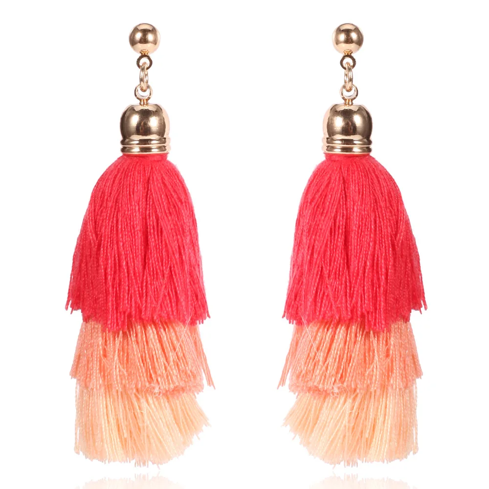 

Bohemian Accessories Tower Shape National Wind Gradients Personality Element Tassel Earrings