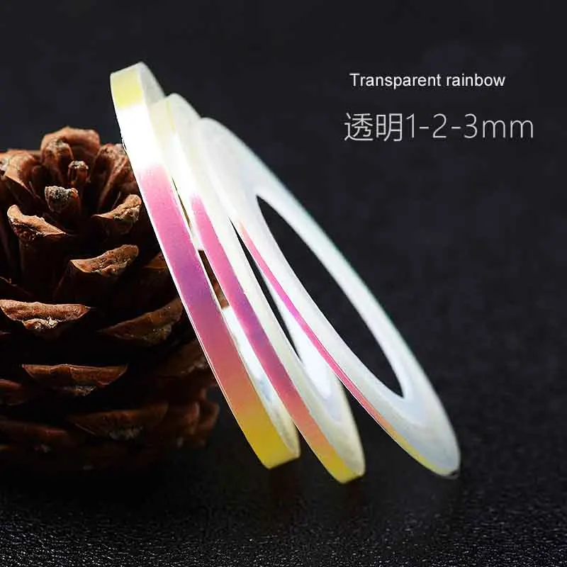 3 рулона цветной прозрачной ленты для дизайна ногтей/1 мм, 2 мм и 3 мм в ширину/голографическая лента для ногтей/украшения ногтей