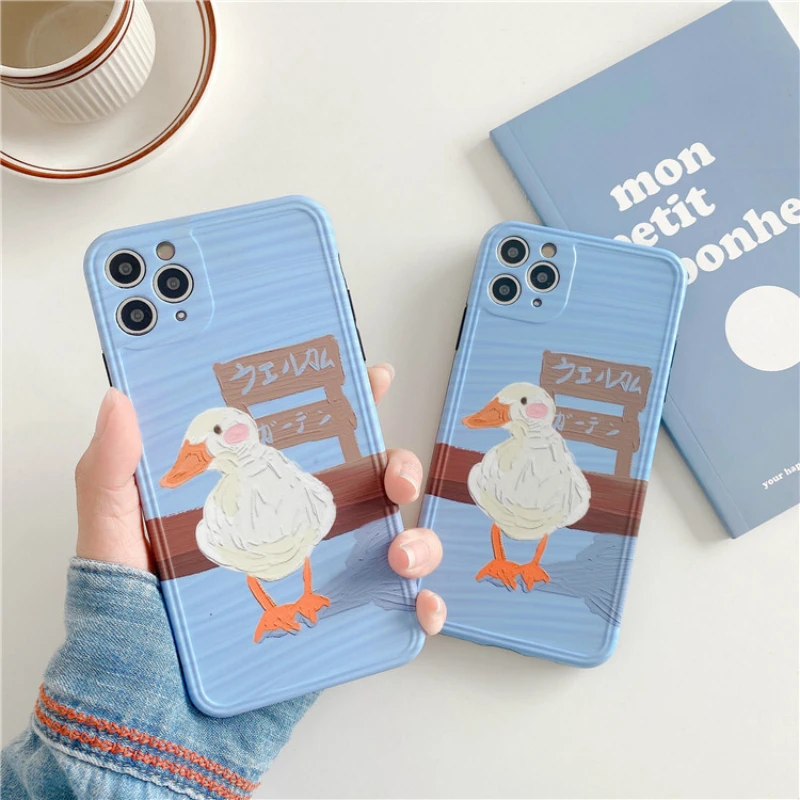 

Cartoon duck painting japanese kawaii Phone Case For iPhone 11 Pro Max case Cute cover for iPhone XS XR X 7 8 Plus 7Plus SE Case