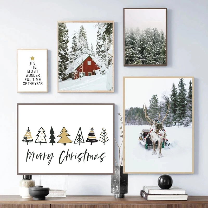 

Home Decor Canvas Painting Elk Forest Snow Landscape Pictures Wall Art HD Printed Modular Poster No Framework For Living Room