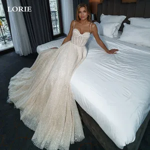 LORIE Shiny Sweetheart Princess Wedding Dresses Glitter Tulle Sexy Spaghetti Straps Boho Bride dress