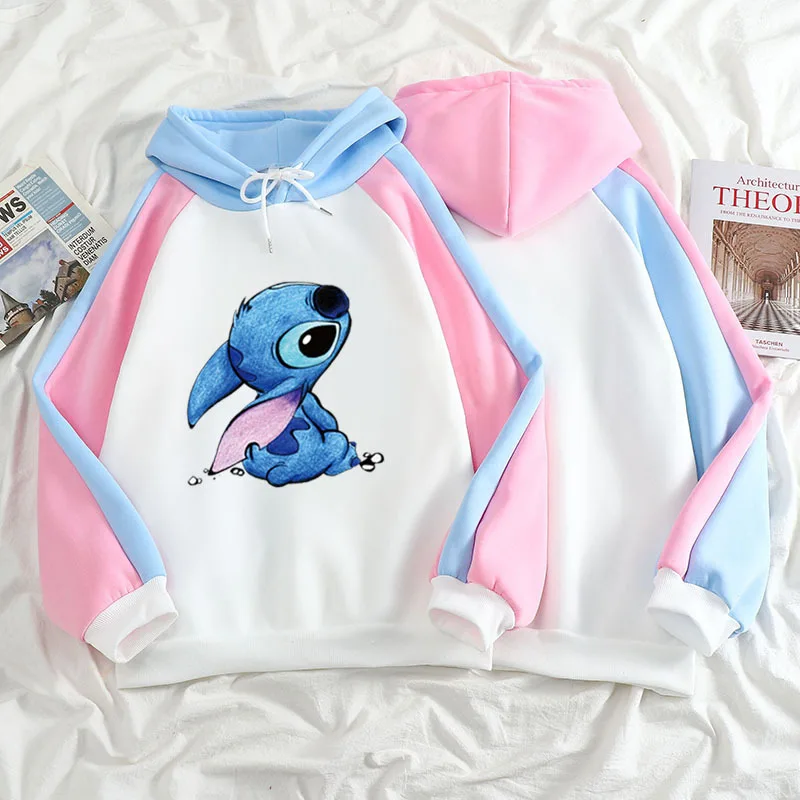

Kpop ulzzang women Candy sit down Stitch cute Hoodie splice Sweatshirt Pocket Fleece matching Hoodie Casual Pullover Unisex tops