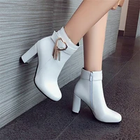 ankle boots for women white black round head thick heel zipper fashion shoes solid color outdoor winter footwear size 32 43