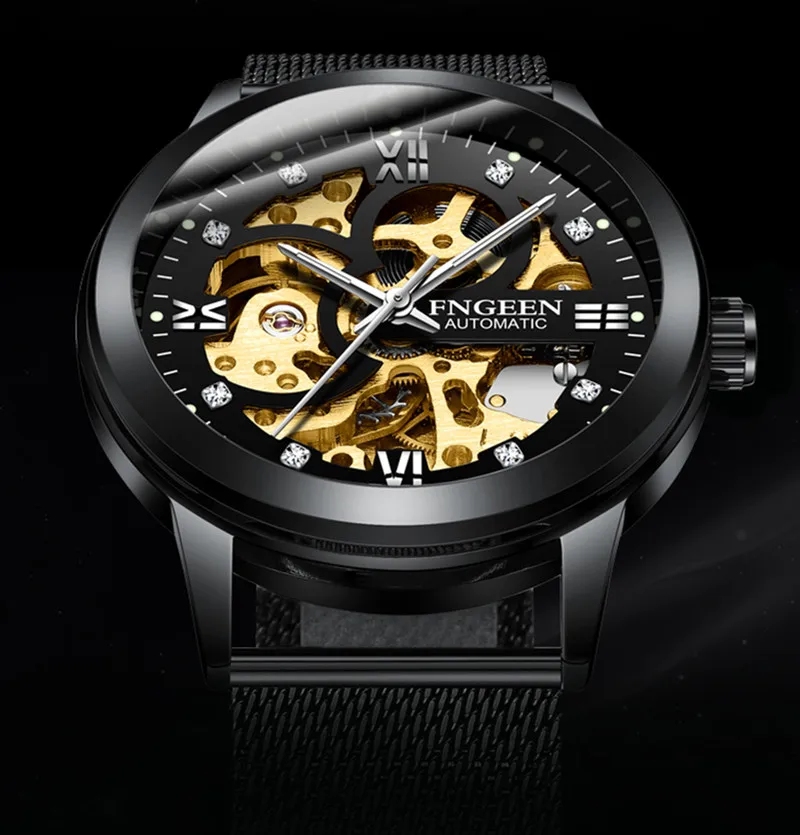 

FNGEEN Top Brand Luxury Sport Mechanical Watch Luxury Golden Watch Mens Watches Montre Homme Clock Men Automatic Skeleton Watch