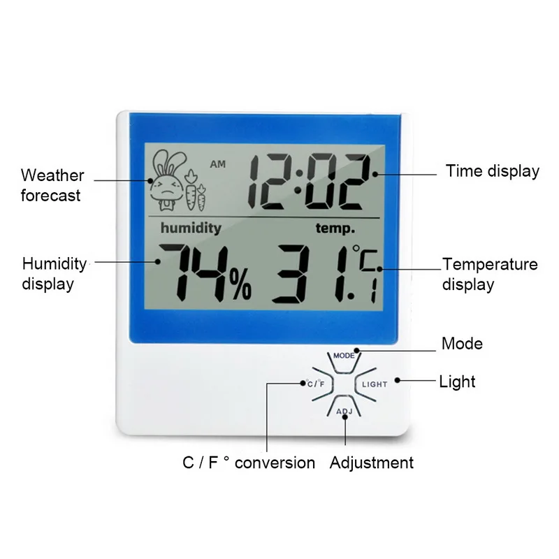 Многоцветный простой ЖК электронный календарь будильник термометр гигрометр