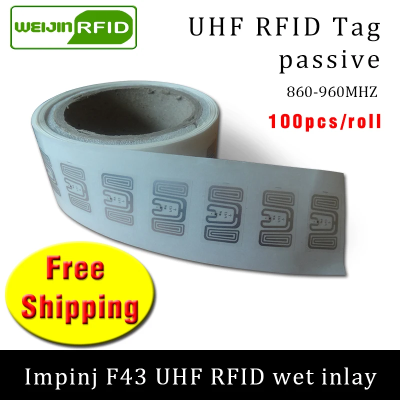 UHF RFID тег EPC 6C наклейка Impinj F43 влажная инкрустация 915mhz868mhz860 960MHZ 100 шт. Бесплатная