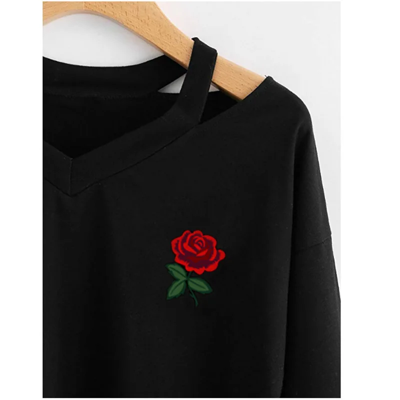 

Top Women's t-shirts summer traf solid color fashion V-neck rose flower long top harajukuv print sexy backless woman tshirts 62