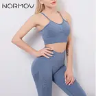Спортивный женский комплект для йоги NORMOV, спортивная одежда для фитнеса, женские леггинсы для тренажерного зала, спортивный костюм с бюстгальтером пуш-ап на бретелях, 2 шт.