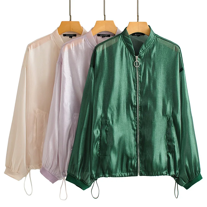 

Summer Women's Fashion Translucent Solid Color Flight Jacket Coat Sun Protection Clothes Top