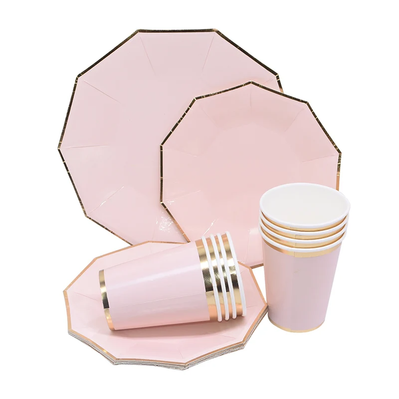 Одноразовые тарелки для вечерние чашки розовые синие зеленые бумажные