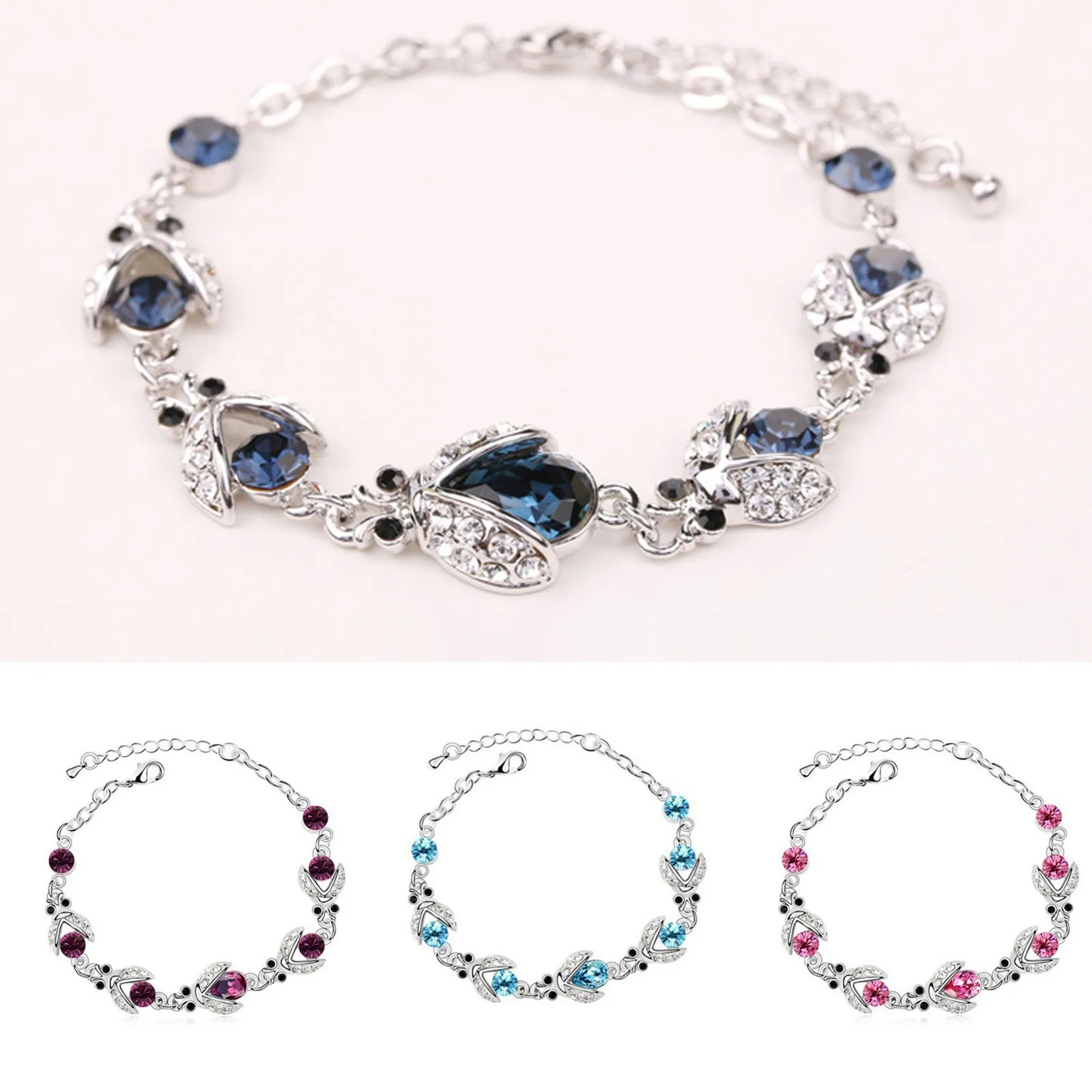 

Trendy Heart Charm Bracelets For Women Vintage Blue Crystal Pendant Bracelet Fashion Adjustable Opening Bracelets Jewelry Gifts