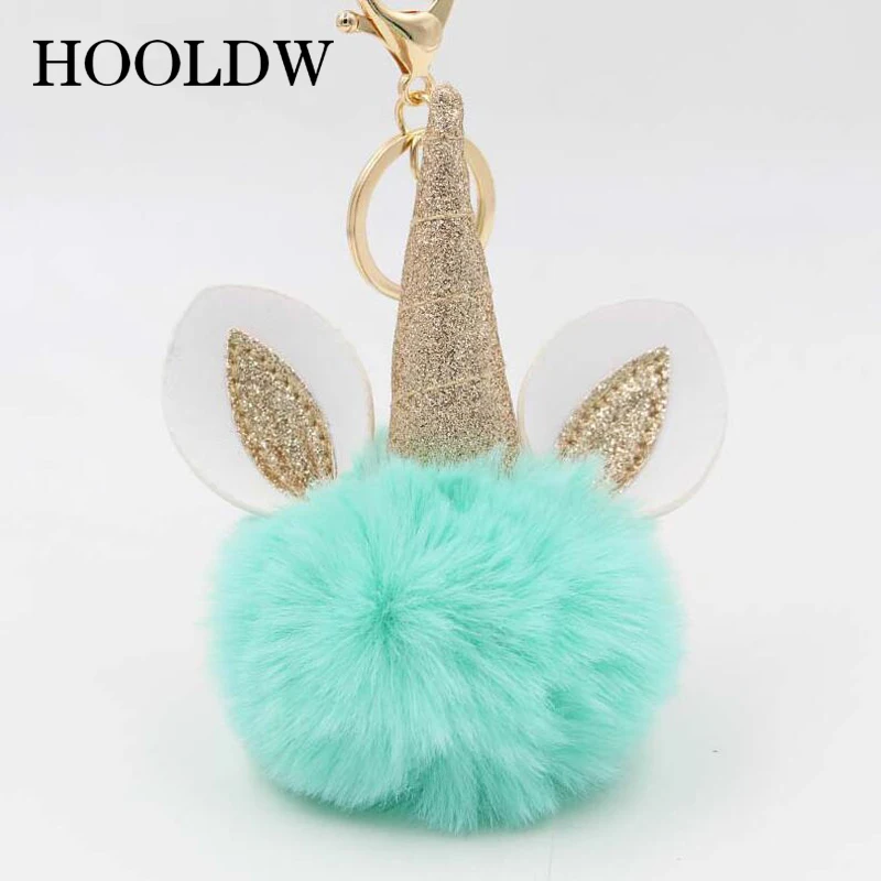 Брелок HOOLDW для ключей в виде единорога помпоны из искусственного кроличьего меха