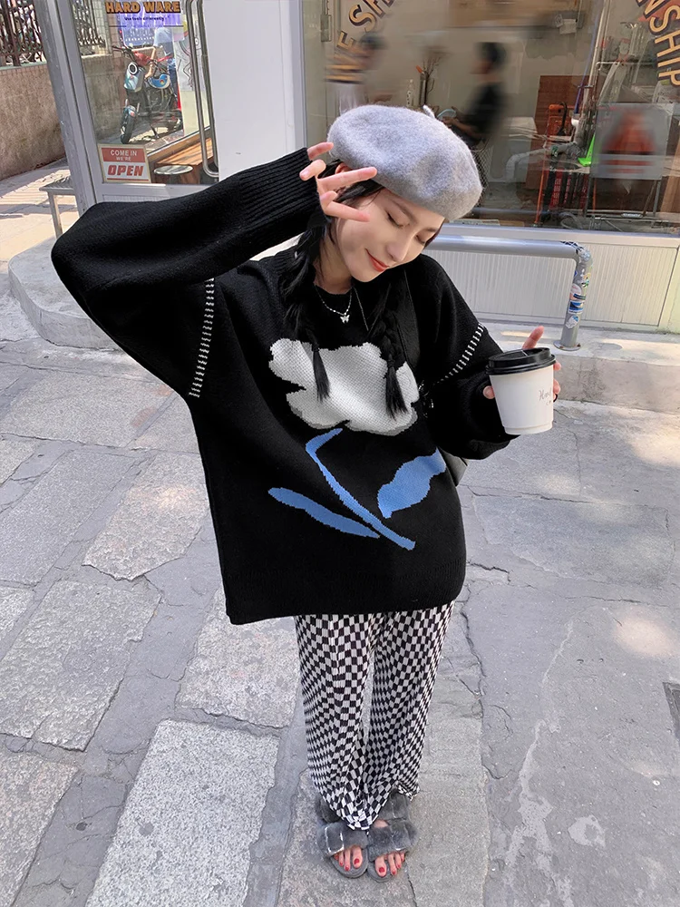 

Yang Bubble Black Sweater Female 2021 Early Autumn New