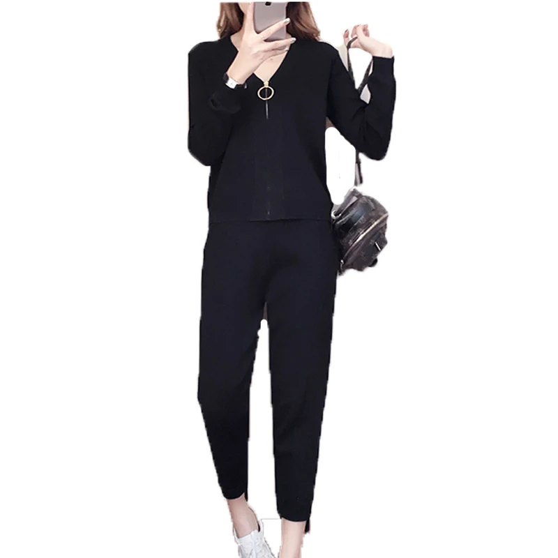 Женский трикотажный спортивный костюм однотонный комплект повседневной одежды