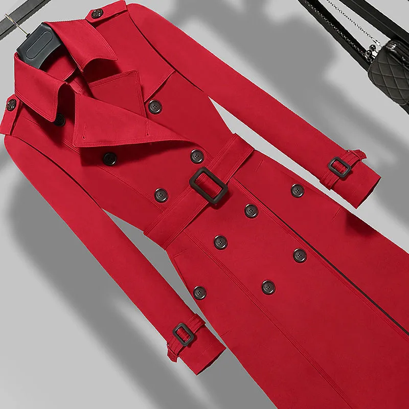 

2020 New Autumn Women Double Breasted Long Trench Coats Khaki Slim Belt Cloak Windbreaker Female Plus Size S-5XL Outerwears Y573
