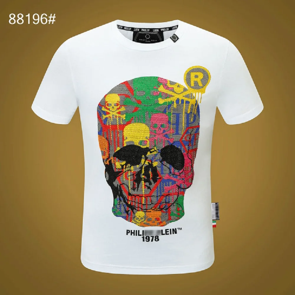 

Plein Top Brand Color Skull Short Sleeve Tees Men Fashion PP Rhinestones T-shirt Man Cotton T-shirt Summer Style Men Clothing