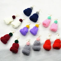 new korean wool ball knit hat earrings cute creative acrylic cotton pompom earrings for women christmas jewelry