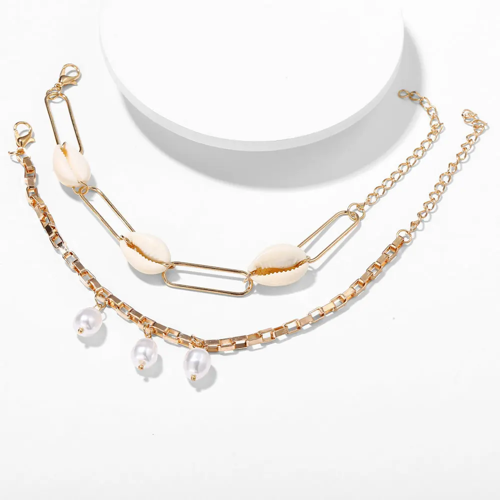 Набор женских браслетов из ракушек 2 шт./компл. золото натуральный серебристый