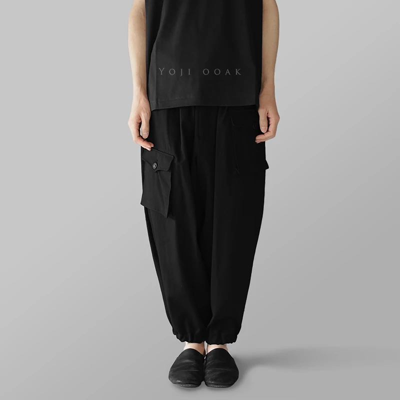 

Pocket Harem Pants Black Army Pants Tapered Drop Pants Ankle-length Pants