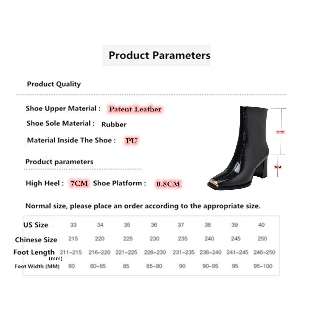 

Sexy Metal Square Toe Women Boots Fashion Runway Party Patent Leather High Heels Luxury Designer High Quality 2021New Chic Shoes