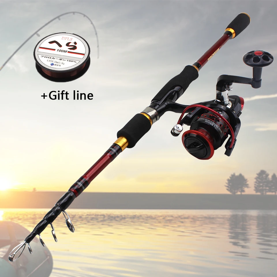 

NEW 1.8M 2.1M 2.4M 2.7M Red lure Rod carbon rod and 12BB Reel Combo Travel telescopic Fishing Tackle Set Free gift
