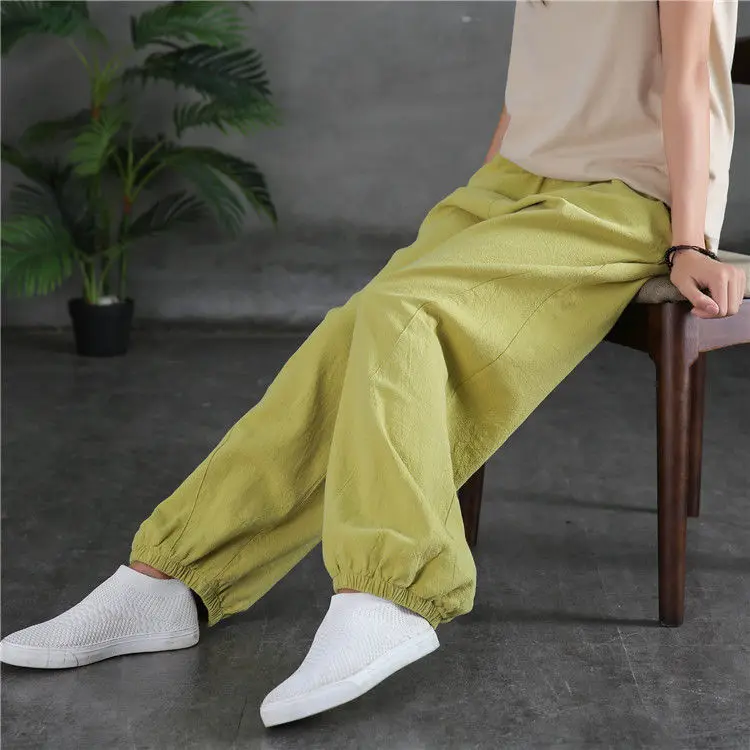 

100% cotton and hemp retro knickerbockers children's new Leggings in spring and summer 2021 loose solid casual pants