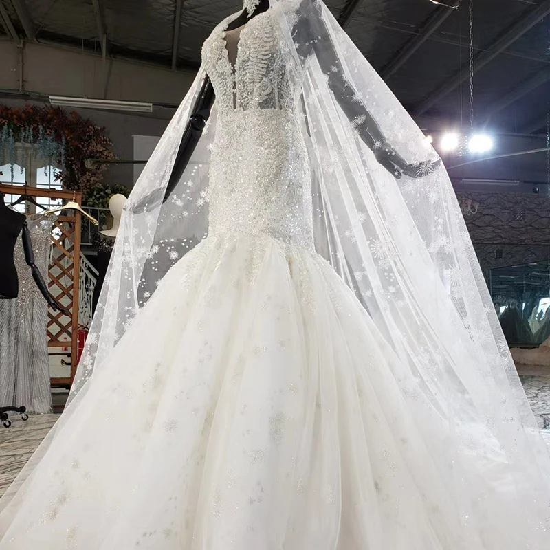 

HTL1606 Perspective Beaded Sexy Top With Sequin Applique Wedding Dresses 2020 Mermaid Sleeveless Deep V-Neck