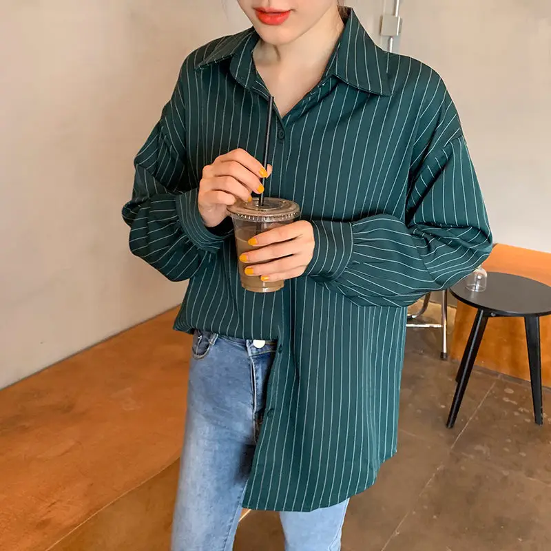 Женская свободная рубашка в полоску с длинным рукавом | одежда