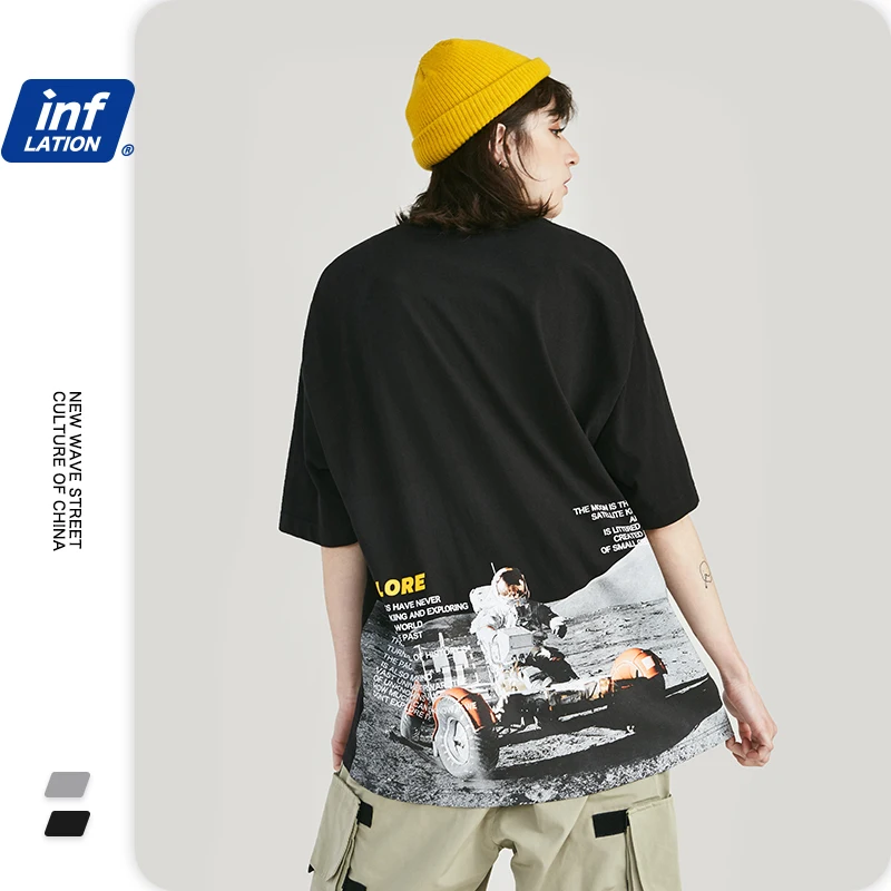 Мужская хлопковая футболка INFLATION черная Повседневная для пары 91353S 2019 | одежда
