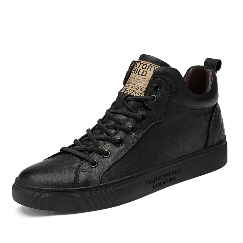 

Casual Shoes Men Cow Leather Flat Shoes Lace-up Low Top Sneakers Tenis Masculino Fashion Flats Shoes Size 36-45 Black Sneakers